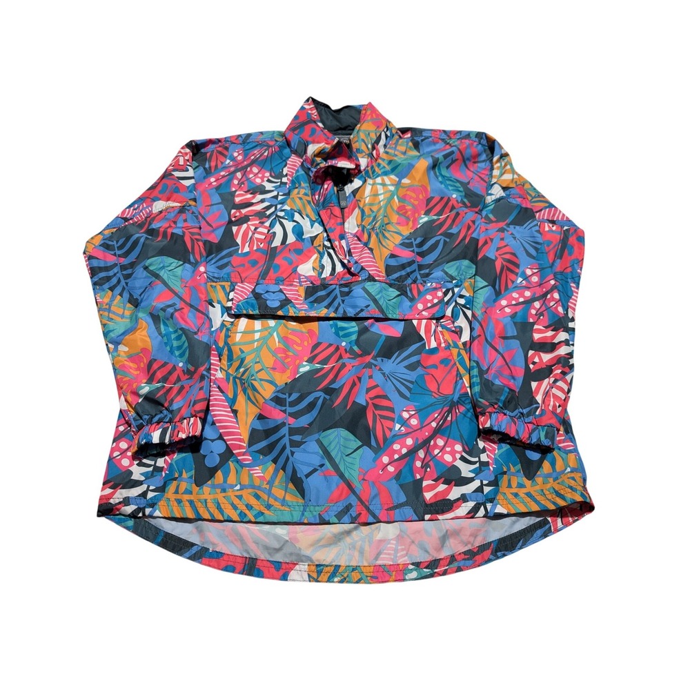 Lauren James Windbreaker Womens Size M Multicolor Tropical Floral Quarter Zip